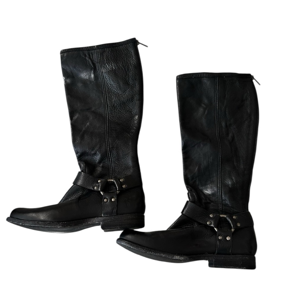 FRYE Zip Back Moto‎ Boot Black Leather Women's Boots 7.5 - Picture 2 of 4